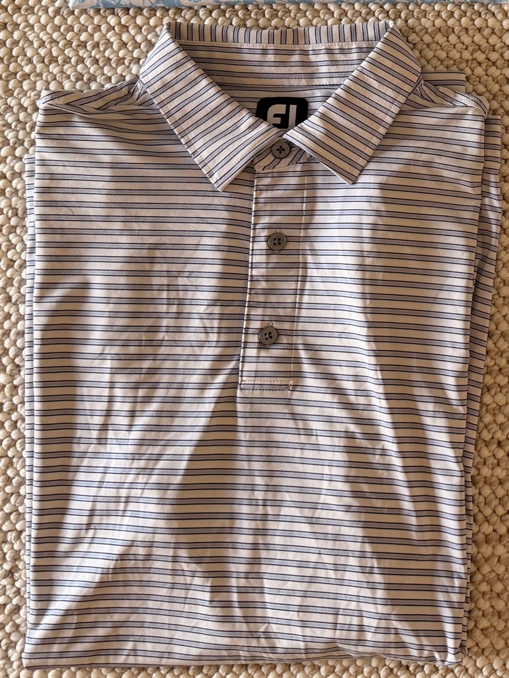 FootJoy Men's Cream Polo with Thin Blue Stripes
